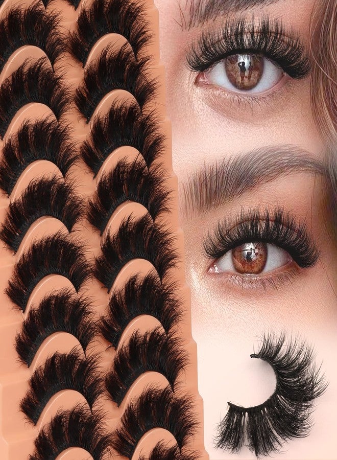 Veleasha Fluffy Lashes D Curl Faux Mink Eyelashes Soft Volume False Eyelashes Downy Fuzz Fake Lashes 10-18MM Thick Dramatic 10 Pairs Eyelash Pack (6D31) - Image 1